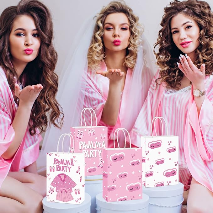Outus 24 Pcs Sleepover Party Bags Slumber Glamper Pajama Favor Bags with Handle for Birthday Sleepover Party Favors