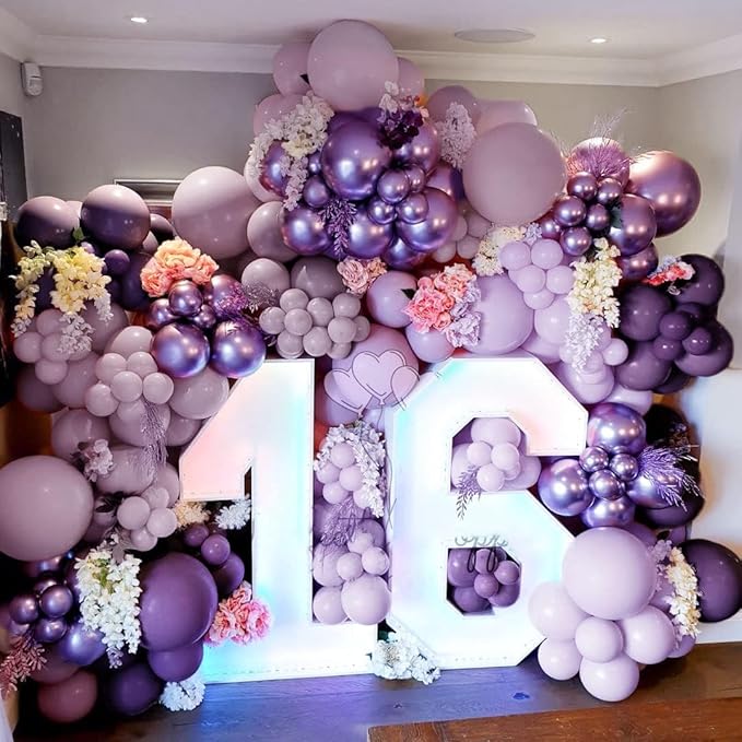 Purple Balloon Arch Kit Double Stuffed Latex Lavender Lilac Balloon Garland For Birthday Baby Shower Graduation Prom Sweet 16 Encanto Wednesday Addams Decoration
