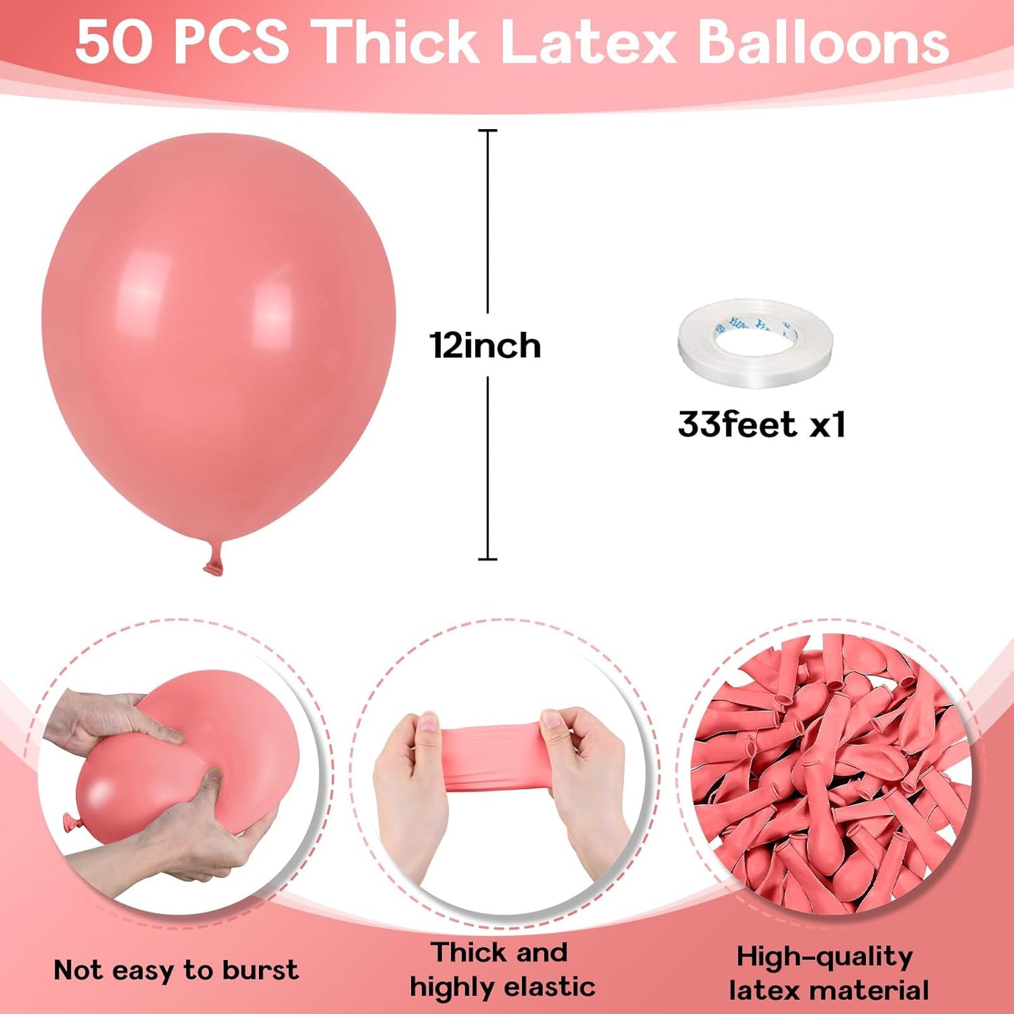 Dusty Pink Balloons 12 Inch, 50 Pcs Vintage Pink Balloon Boho Dusty Rose Latex Balloons Matte Mauve Retro Blush Pink Helium Balloons for Birthday Wedding Baby Bridal Shower Party Decorations