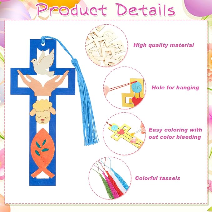 Yexiya 50 Set First Communion Party Favors, DIY Wooden Cross Bookmarks with Tassels for Baptism, Sunday School Crafts Bulk, Christian Religious Gifts for Confirmation & Church Events