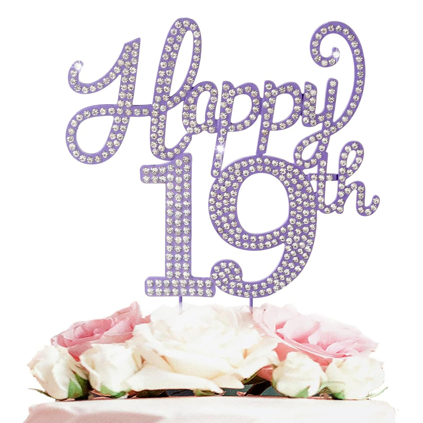 LASKYER Happy 19th Birthday Decorations,19th Birthday Purple Rhinestone Cake Topper - Cheers to Nineteen Years Old Bday Party Metal Sparkly Cake Centerpieces Sign.