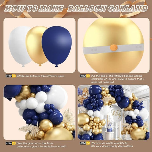 412Pcs Navy Blue and Gold Balloons Arch Garland Kit,5 10 12 18 inch gold and blue balloons for Birthday, Wedding, Graduation, Anniversary Decorations