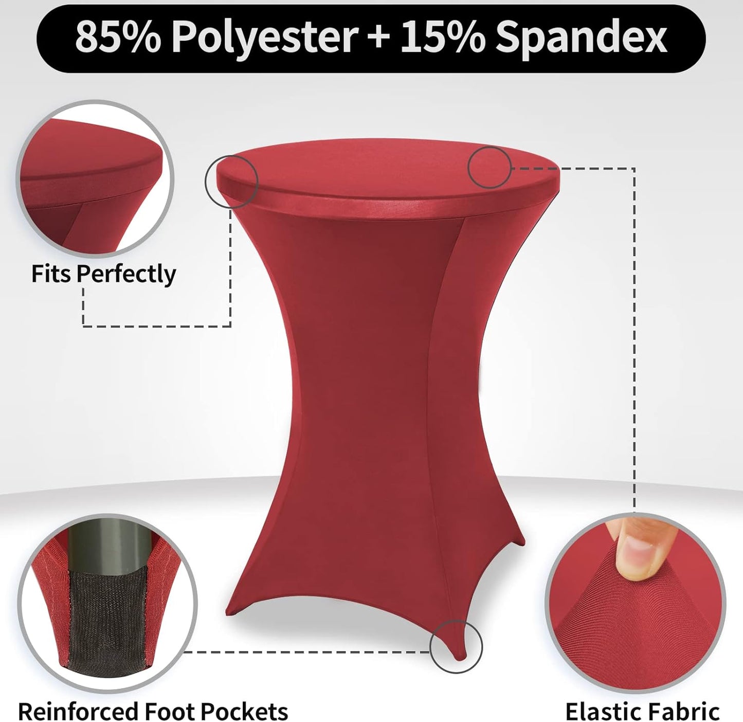 FestiCorp Spandex Table Cover, Cocktail Fitted Tablecloths, Round Highboy Stretch Table Covers Cloths for Party, Bar, Wedding, Birthday, Banquet, Red, 30"-32" Diameter x 40"-43" Height