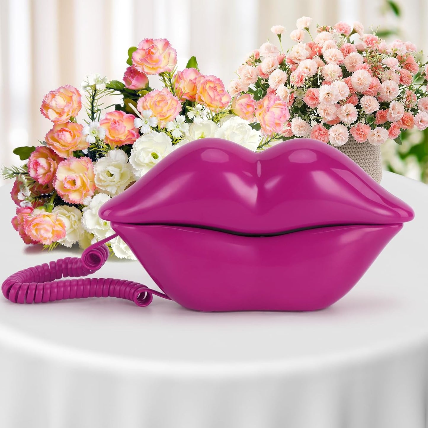 UKBW Audio Guest Book Wedding Phone, 32G Record Customized Audio Message,Interesting Mouth Lip-Shaped Audio Guestbook for Birthdays Parties Confessions Special Occasions (Rose Red)
