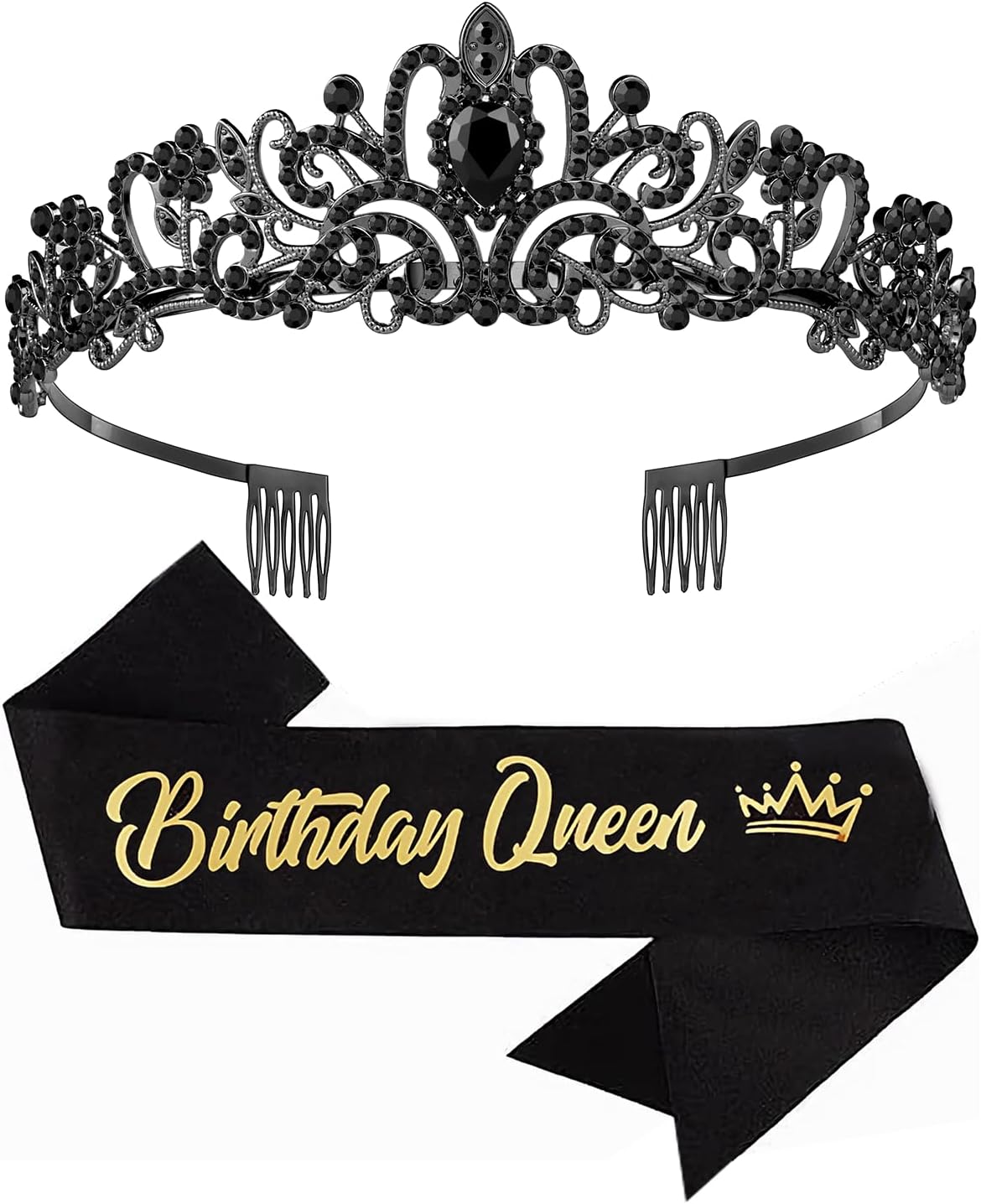 Birtthday Tiara Crown with Sash for Women Birthday Queen Party