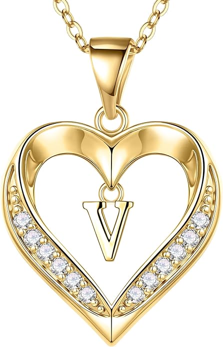 TURANDOSS Valentines Day Gifts for Kids Teen Girls - Heart Initial Necklaces, Dainty 14K Gold Plated CZ Heart Letter A-Z Pendant Necklace Trendy Jewelry Valentines Day Gifts for Wife Girlfriend