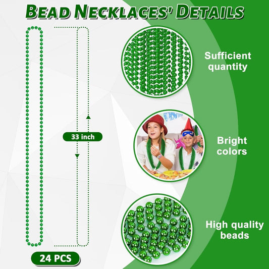 St Patricks Day Beads, 24PCS Christmas Beaded Necklace Accessories, Mardi Gras Beads Necklaces, Festival Parade Throw Accessories for Mardi Gras St. Patricks Christmas Party Wedding Supplies
