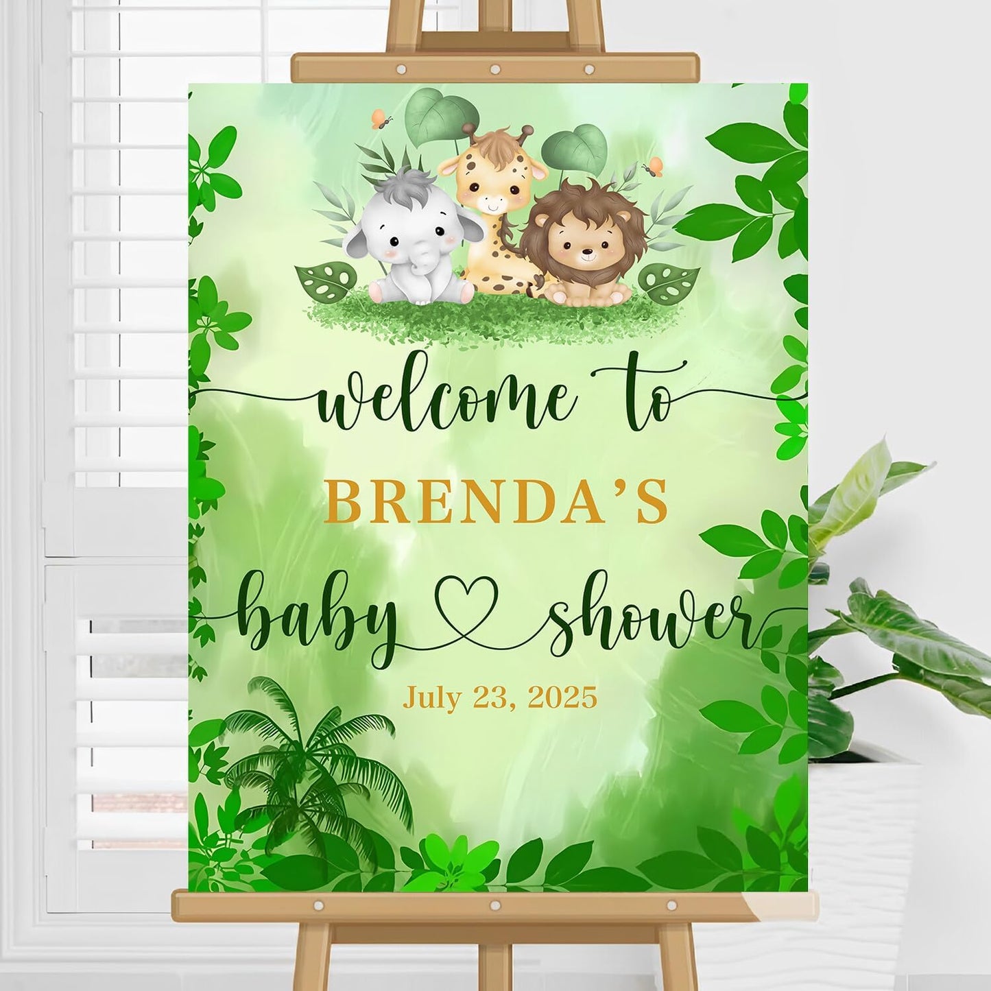 Custom Welcome Sign For Baby Shower, Green Baby Shower Welcome Sign, Safari Jungle Baby Shower Welcome, Safari Animals Baby Shower Sign, Baby Shower Yard Sign For Girl Boy