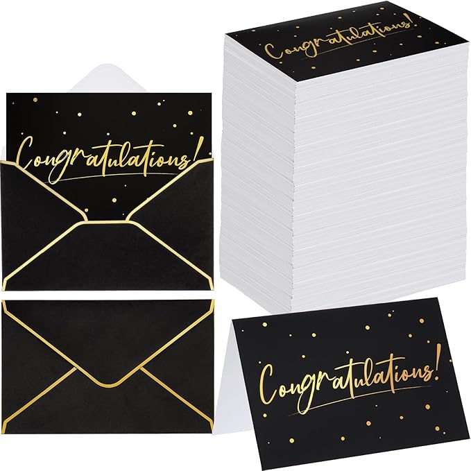 100 Pack Congratulations Cards with Envelopes All Occasion Congrats Greeting Card for Engagement,Business,Baby Shower,Wedding Graduation Party, 4 x 6 In(Black)