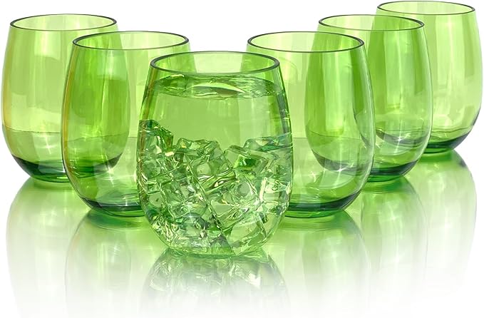 Set of 6 Acrylic Wine Glasses, 20-ounce Plastic Tumbler for Party Use,BPA Free,Dishwasher Safe (Green)