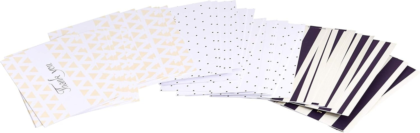 Amazon Basics Thank You Cards and Envelopes, 48 Count, Polka Dot and Stripe