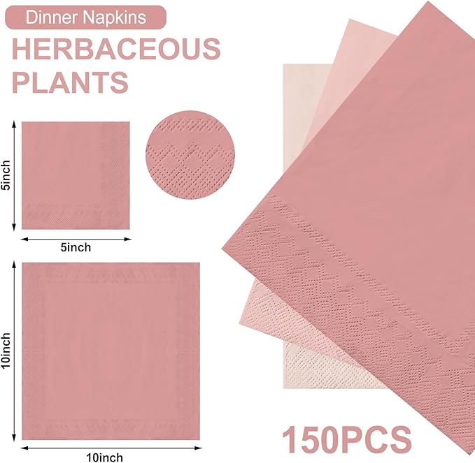 Whaline 150Pcs Peach Pink Cocktail Napkin 3 Colors Paper Napkin Gradient Pink Disposable Beverage Napkin for Holiday Home Party Table Decor Supplies