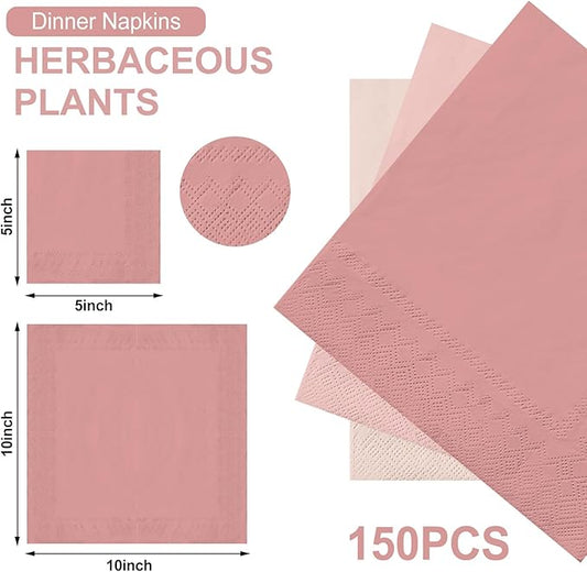 Whaline 150Pcs Peach Pink Cocktail Napkin 3 Colors Paper Napkin Gradient Pink Disposable Beverage Napkin for Holiday Home Party Table Decor Supplies