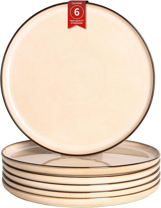 Dinner Plates Set of 6: Ceramic 10.7 Inch Handmade Reactive Glaze Stoneware Plates for kitchen, Modern Dinnerware Plates, Microwave & Dishwasher Safe, Scratch Resistant (Beige)