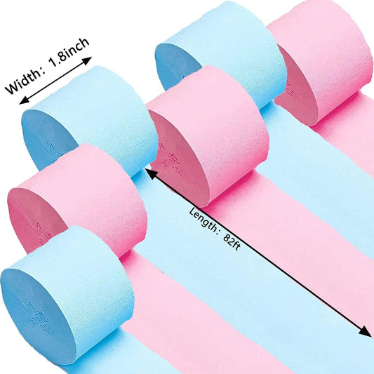 We Moment Pink and Blue Crepe Paper Streamers Party Streamer 1.8 Inch Widening 6 Rolls,Pink Blue Party Streamer 82 feet per roll for Birthday Gender Reveal Party Decorations