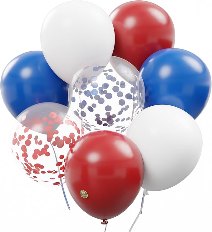 AFTERLOON® Biodegradable Balloons 50 pcs Red/White/Blue 12 Inch Set, Confetti Thickened Extra Strong Latex Helium Float, for Baby Shower Gender Reveal Garland Arch Wedding Birthday Party Decorations
