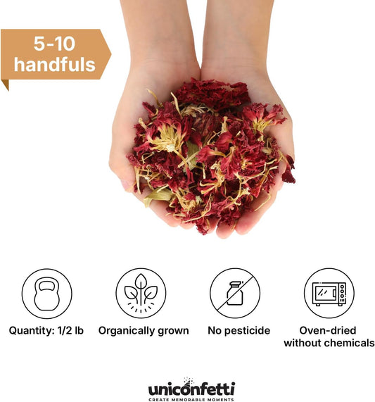 Dried Flower Carnation Biodegradable Confetti - Real Flower Petals for Weddings, Flower Girl Toss, Wedding Send Off Ideas, Party Table Decoration | Boxed - 8oz (0.5lbs)