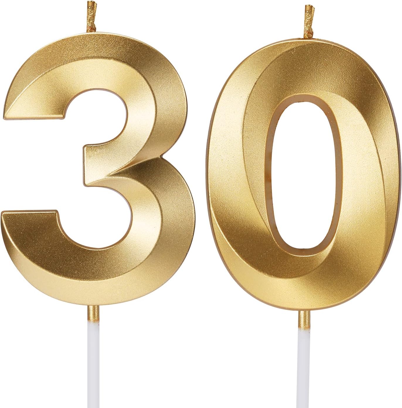 30th Birthday Candles for Cakes Numbers Candle Happy Thirty Birthday 3D Designed Wedding Anniversary Party Cake Topper Decorations (30, Gold)