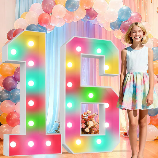 Ledido 4FT Marquee Light Up Numbers 16, 34 Colors Changing Marquee Numbers 4 Feet Tall with Remote, Big 16th Birthday Number, Large Lighted Number for Anniversary Graduation Birthday Party Decoration
