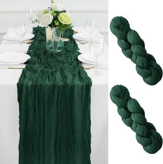 2Pack Emerald Green Table Runner 10FT Cheesecloth Table Runner 35x120Inch Long Boho Cheese Cloth Table Runners Rustic Gauze Table Runners for Party Wedding Bridal Shower Baby Shower Decorations
