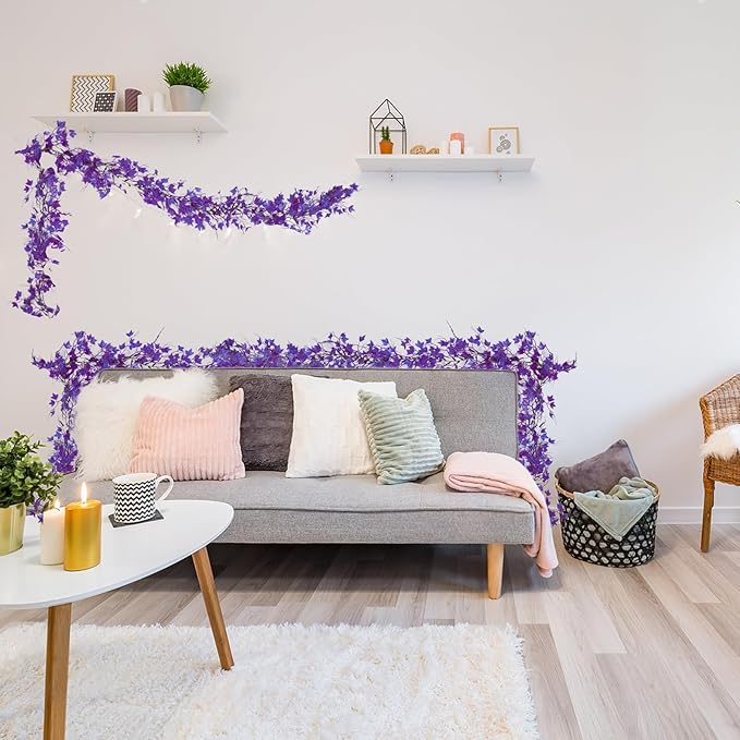 Artificial Ivy Wall Leaves Greenery Garland Enchanted Forest Decorations House Decor Fake Ivy Leaves Fake Vines for Bedroom Home Garden Trellis Fence Balcony Wedding Dorm Decor(Pure Purple)