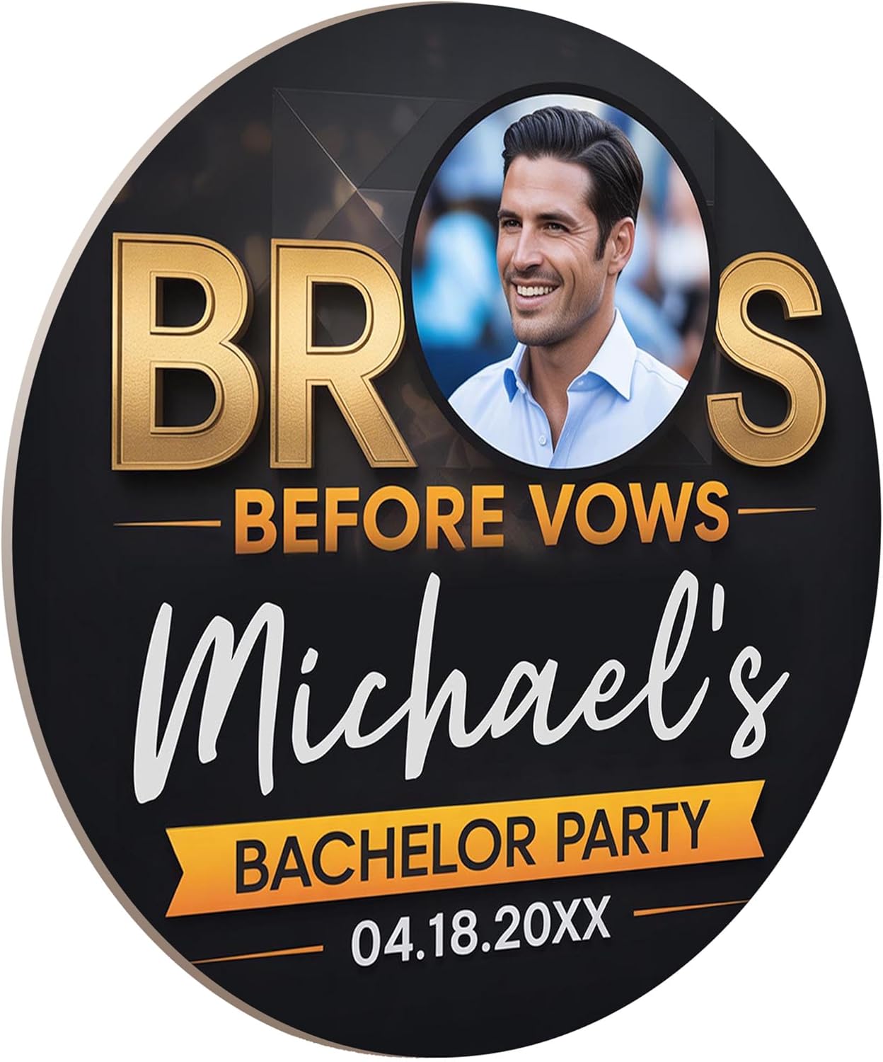 60 Pack Personalized Bachelor Party Coasters, Custom Cardboard Drink Coasters with Photo Print and Text, Fun Bachelor Party Favors and Gifts, 3.95" Round, Design 1