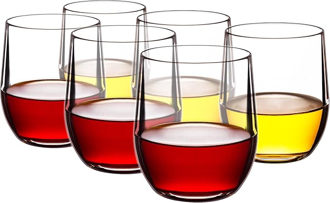 14-ounce Plastic Stemless Wine Glasses, All Purpose Arcylic Glasses, set of 6 Clear Reusable Shatter-resistant Dishwasher Safe