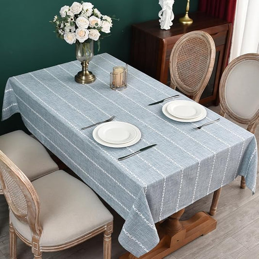 Zobesta Linen Table Cloth Blue Tablecloth Rectangle 98 x 53 Inch, Washable Farmhouse Soft Boho Blue Stripe Tablecloth for Party, Holiday, Picnic, Dining, Outdoor