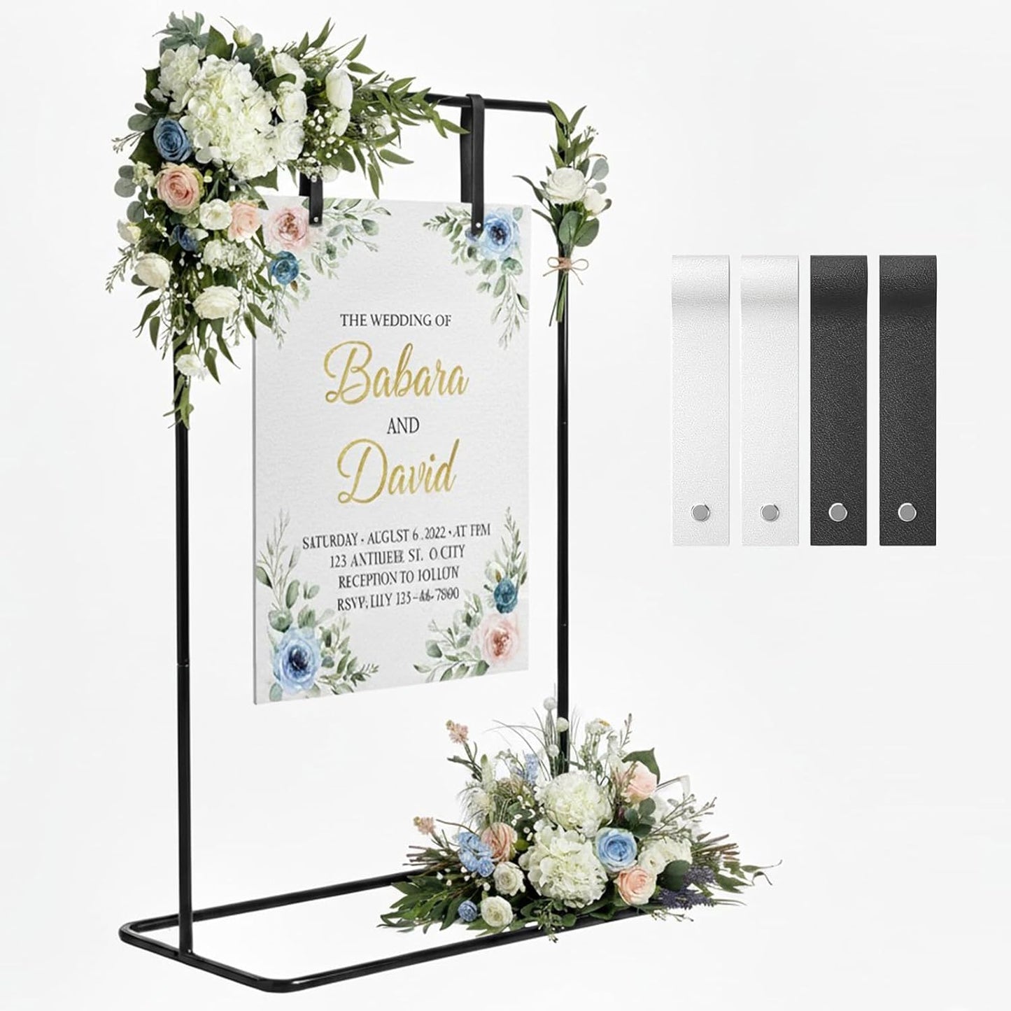 Wedding Sign Holder, Adjustable Welcome to Our Wedding Sign Stand with 4 Leather Sign Hanging Straps, Wedding Seating Chart Stand for Party, Baby Shower, Graduation Ceremony