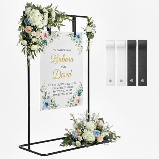 Wedding Sign Holder, Adjustable Welcome to Our Wedding Sign Stand with 4 Leather Sign Hanging Straps, Wedding Seating Chart Stand for Party, Baby Shower, Graduation Ceremony