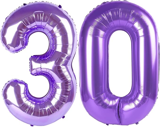 Purple Number 30 Balloon 40 Inch, 30th Birthday Party Decorations for Children, Giant 30 Foil Balloon for Party Supplies