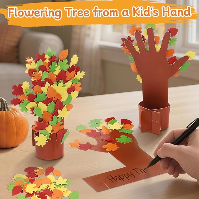 FULAIERGD 32 Pcs Fall Thankful Tree Craft Kits Make Your Own Handprint Paper Trees DIY Thanksgiving Trees Decorations Tree of Thanks Kit Supplies for Home Religious Church Fun Activities