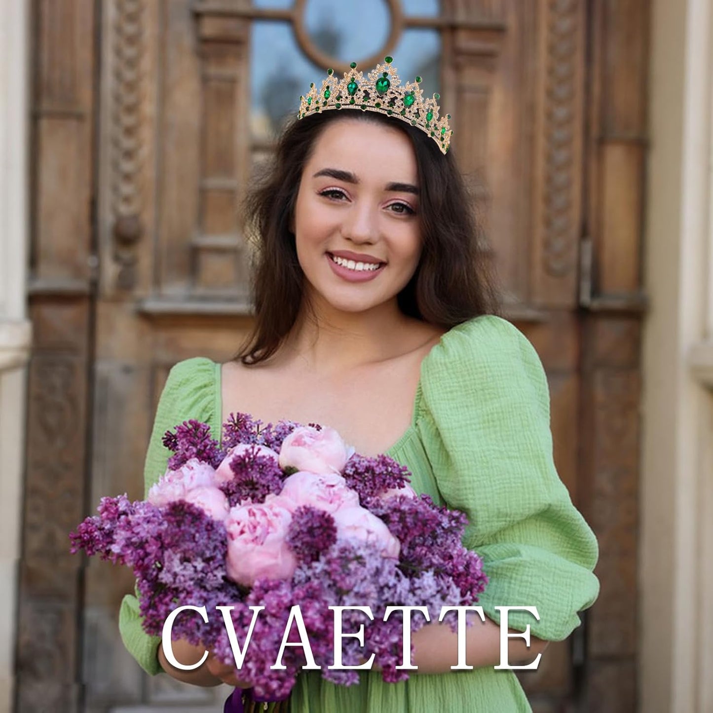 CAVETEE Crown for Women, Tiaras and Crowns for Women Green Princess Queen Crown Crystal Headbands Hair Accessories for Bridal Birthday Prom Party