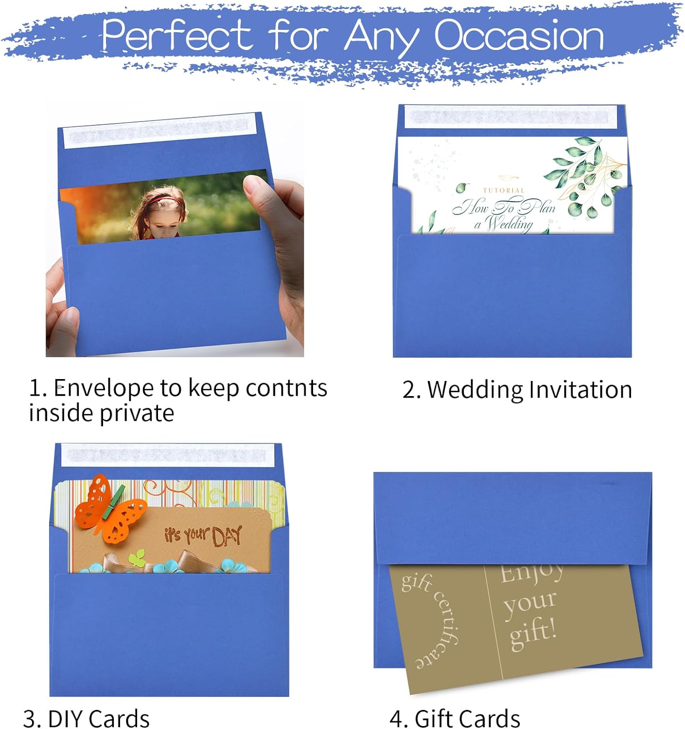 50 Pack A2 Envelopes for Invitations,4.37x5.75 inches,A2 Envelopes Blue Self Seal,Printable,for Wedding,Invitation,Baby Shower,4x5 Cards