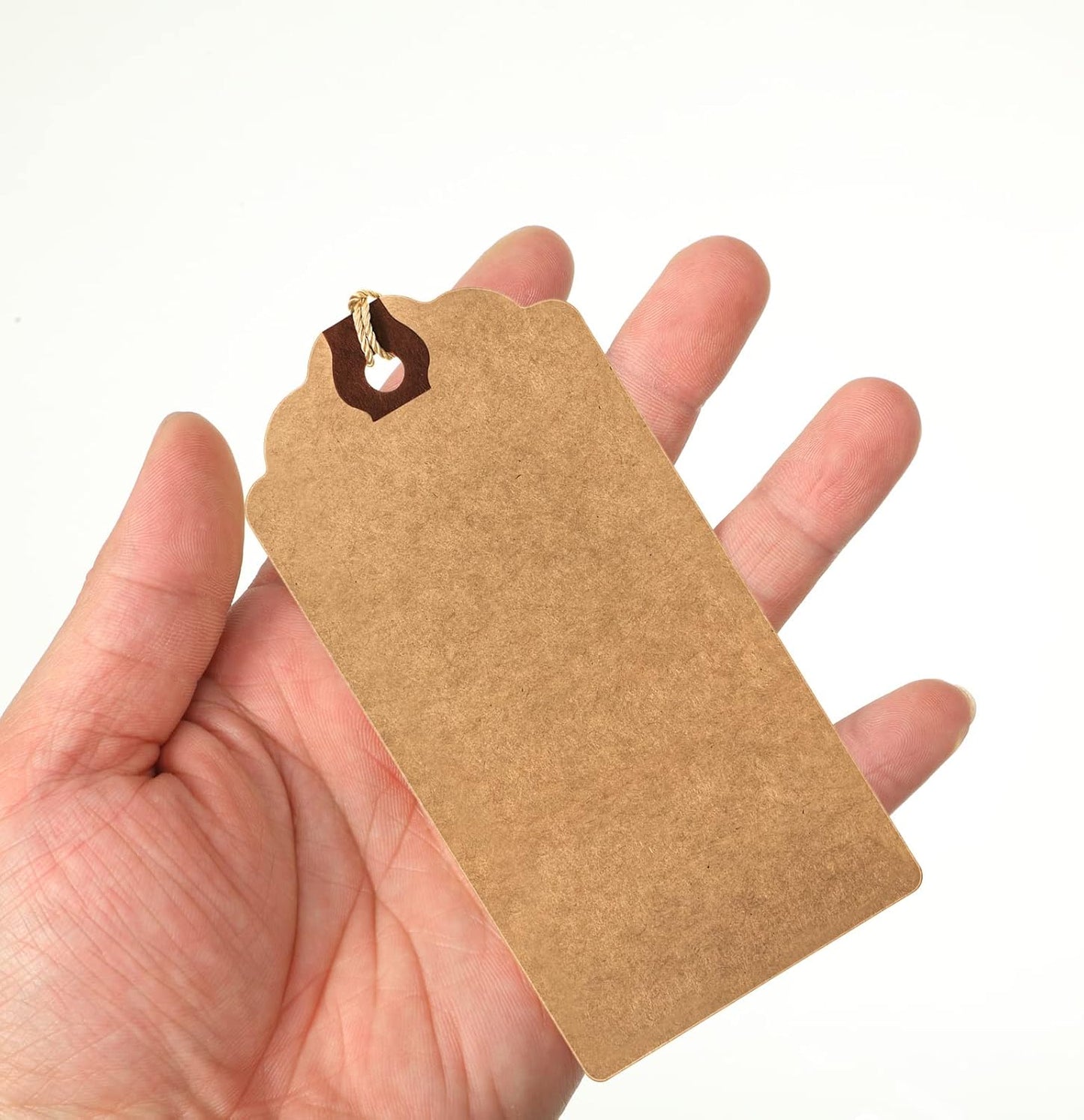 Outus 60 Pcs 4 3/4-in x 2 3/8-in Blank Large Paper Gift Tags with String and Reinforced Eyelet Wire Writable Price Tags Shipping Labels Inventory Labels(Brown)