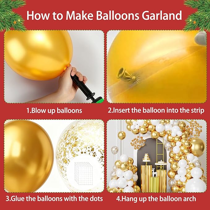 White and Gold Balloons Arch Kit,130pcs Gold and White Balloon Garland,Different Sizes White Latex Balloons for Wedding,Engagements,Birthday,Baby Shower Anniversary Decorations