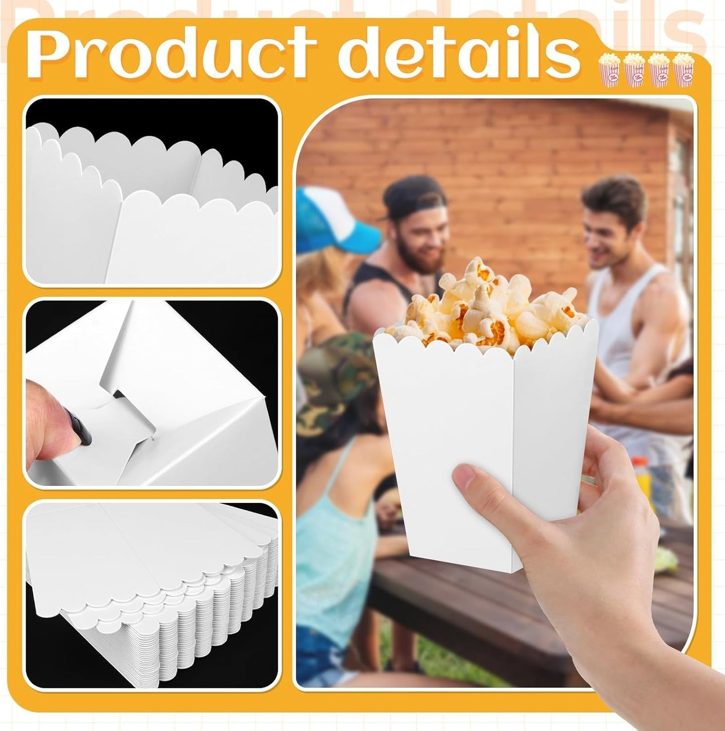36 Pcs Mini Popcorn Boxes, 3 x 4.2 x 2.2 Inch White Popcorn Containers for Party, Bulk Disposable Popcorn Holder for Carnival Theater Movie Night Supplies & Decorations