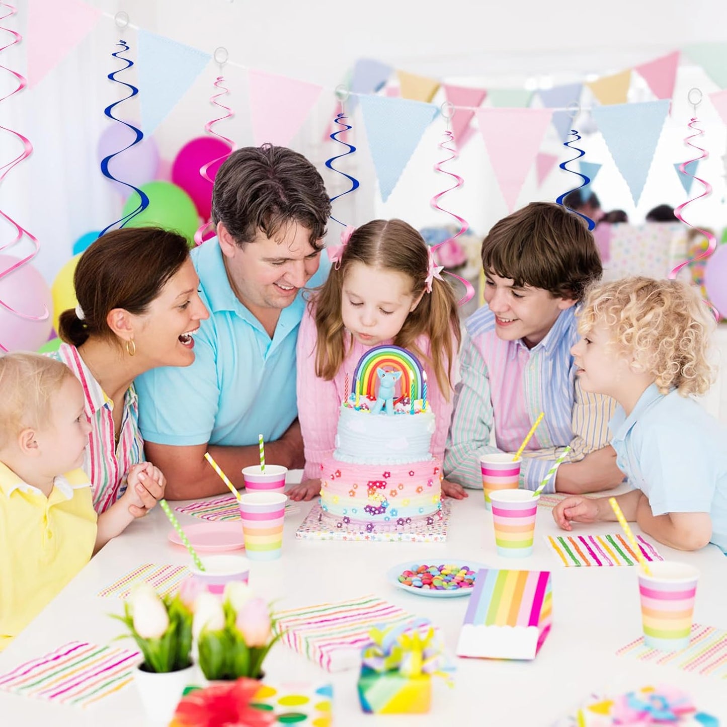 30pc Hanging Swirl Decorations Pink and Blue Swirl Streamers Party Decorations for Baby Shower, Birthday Party