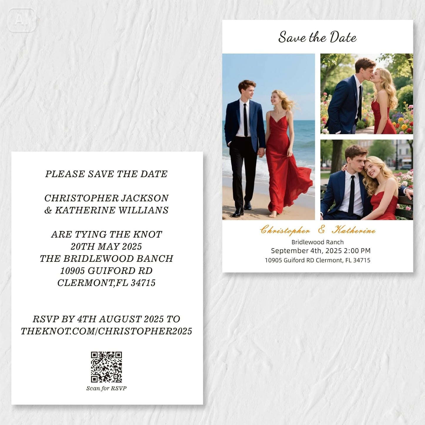 Personalized Save the Date Wedding Invitation Card with Photo 4x6inch 350GSM Papers and Envelopes, Custom Thank You card for Weddings, Birthdays and Parties, 50pcs or more (Vertical with 3 Photos)