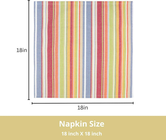 PurpleEssences Plain Striped Cloth Napkins - Set of 12-100% Cotton - 18 x 18 Inch - Fall Thanksgiving - Perfect Everyday Use Dinner Napkin - Multi Color