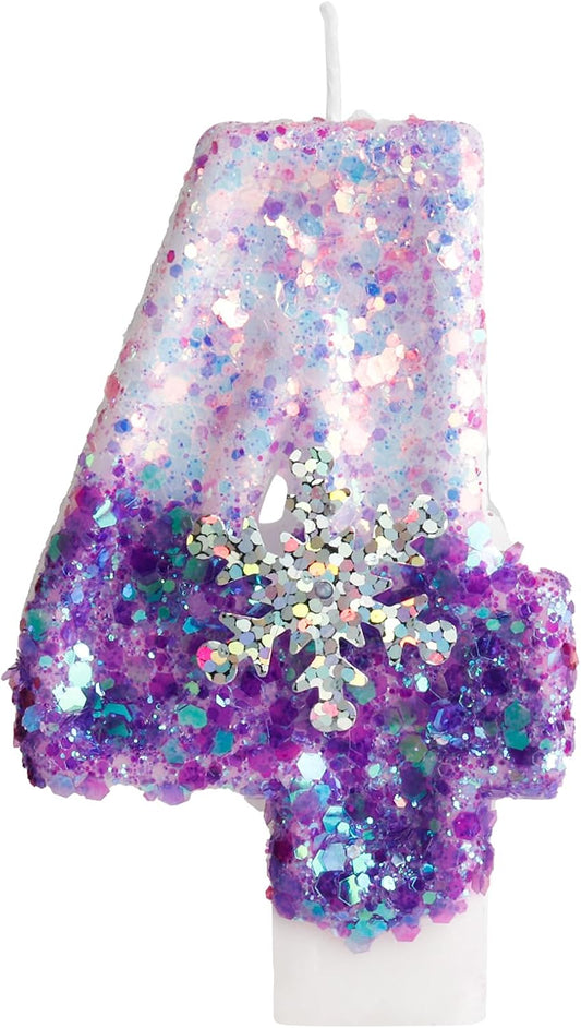 Purple White Frozen Birthday Candles, Sparkler Number 4th Birthday Candle for Party Supplies, Snow Winter Frozen Birthday Party Decorations, Number 4 Cake Toppers Decorations