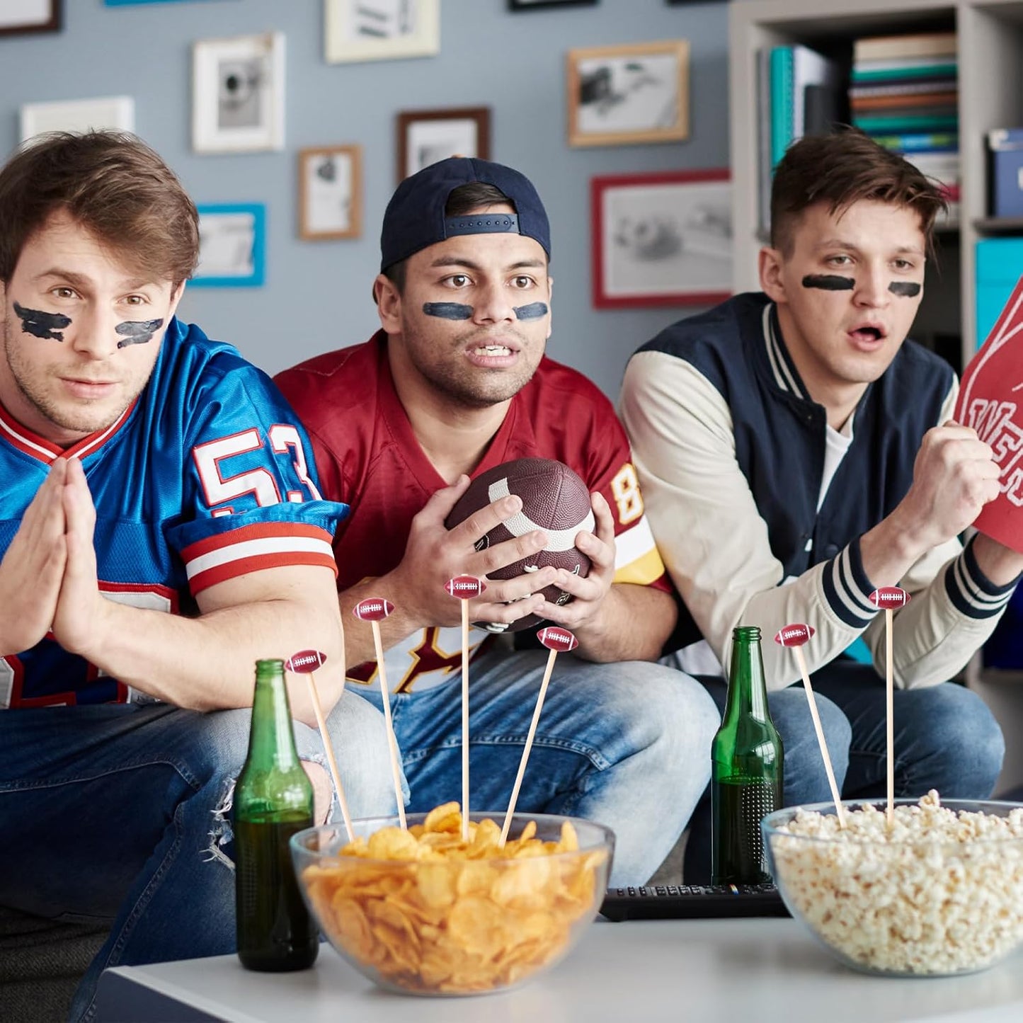 Football Cocktail Picks - 100 Counts Decorative 3D Football-shaped Toothpicks for Super Bowl Football Game, 4.7 inch Long Bamboo Skewers Wooden Sticks for Appetizers, Fancy Party Decorations