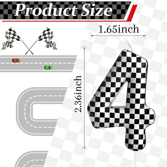 Racing Cars Themed Birthday Candle Number 4 Checkered Candle Birthday Party Decoration Cake Topper for Racing Car Party Decoration Theme Party Supplies (Number 4)