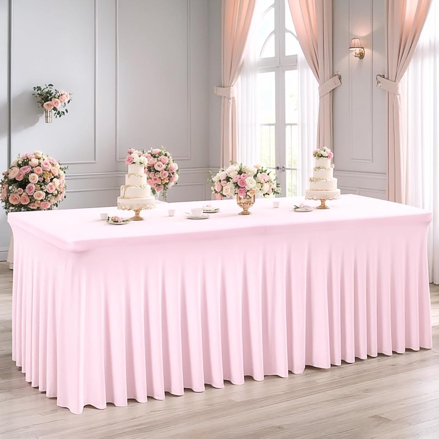 2 Packs Baby Pink Spandex Table Covers 4ft,Fitted Table Covers for 4 Foot Tables Stretch Spandex Table Skirts Rectangle Tables for Event, Wedding, Banquet & Parties