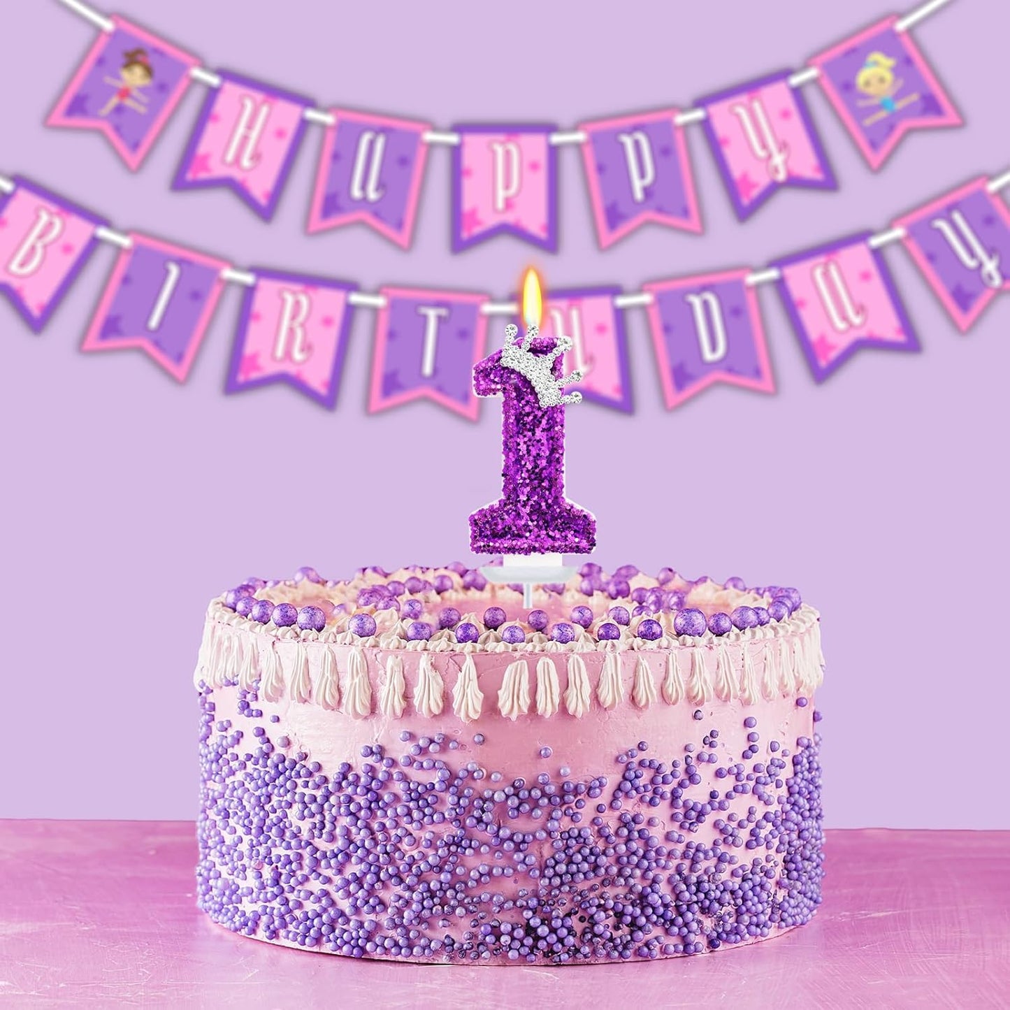 Birthday Candle for Cake, Crown Purple Number Candles, 2.76 inch Cake Topper Decoration for Birthday Party (Number 1)