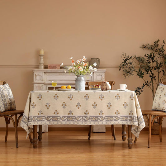 patdrea Designer Beige Extra Long Tablecloth for Rectangle Table,Elegant Linen Floral Pattern French Table Cloth,Decor Cover Cloth for Kitchen Dining Christmas,Thanksgiving,63"x110"-Istana a