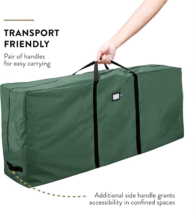 ZOBER 600D Oxford Fabric Large Christmas Tree Storage Bag - Fits 9 Ft Artificial Trees - Tear Proof Waterproof Christmas Tree Bag For Storage Box For Xmas - Strong, Durable Handles - Card Slot - Green
