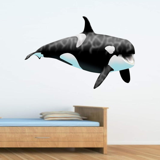 VWAQ Giant Orca Whale Wall Decal Peel and Stick Killer Whale Ocean Wall Art (30" H X 50" W)