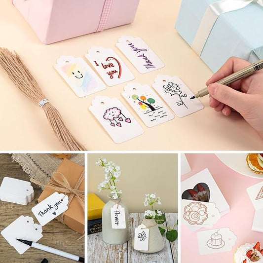 SallyFashion 100pcs Gift Tags with String Attached, 1.7 x 2.8 inch Kraft Paper Hang Tags for Clothes DIY Crafts Wedding Holiday (White)