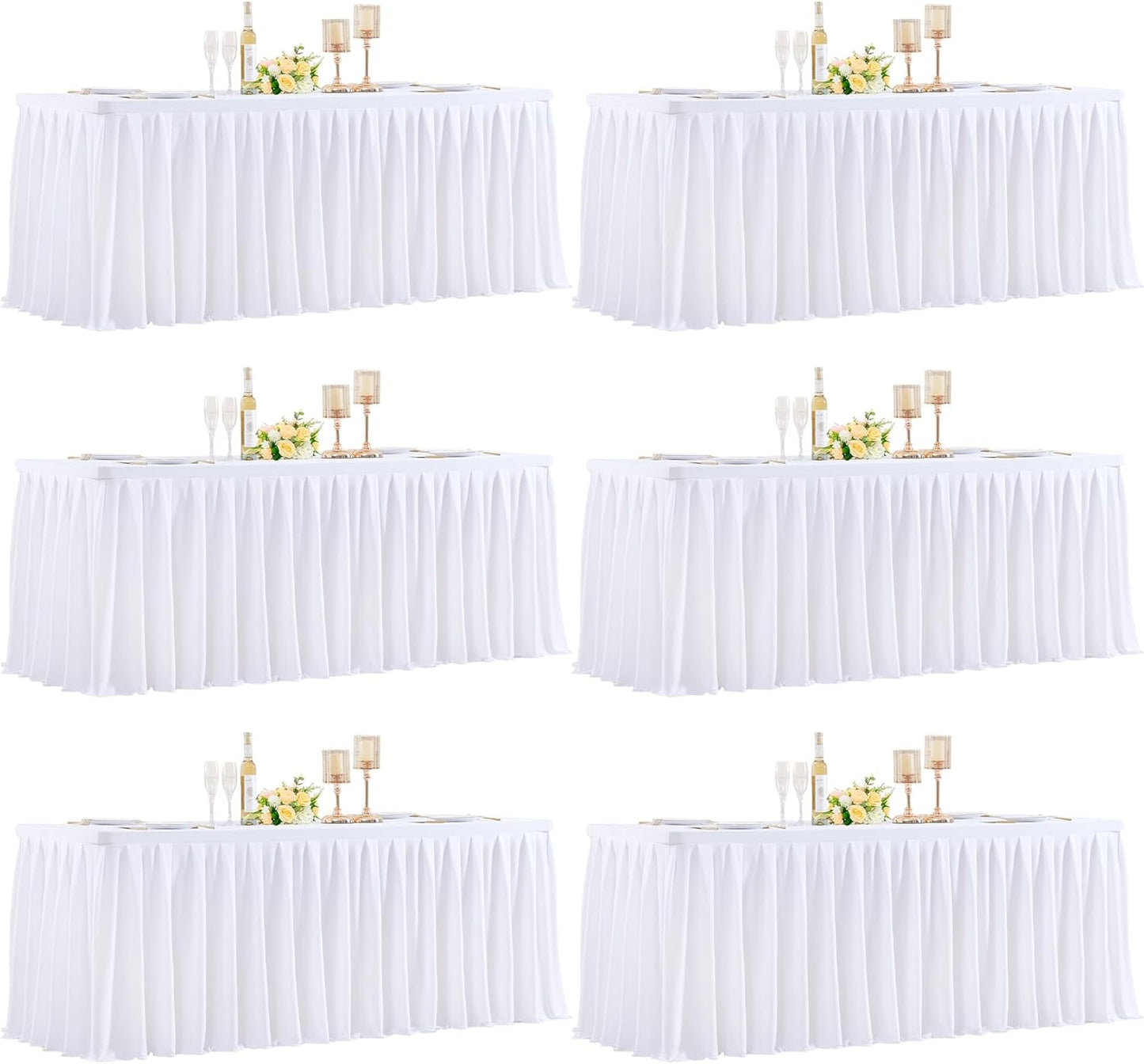 HB HBB MAGIC 6 Pack White Tablecloths for 6 Foot Rectangle Tables, Elegant Pleated Table Skirt – Wrinkle Free Stretch Fitted Table Cover for Weddings, Banquets, Birthday Parties & Events